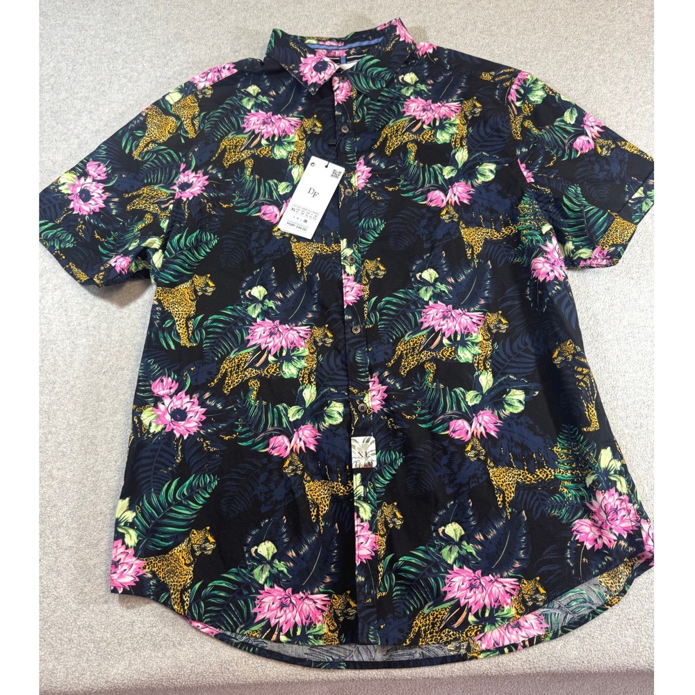 Denim & Flower Ricky Singh Tropical Hawaiian Camp Shirt Leopard Floral XL NWT